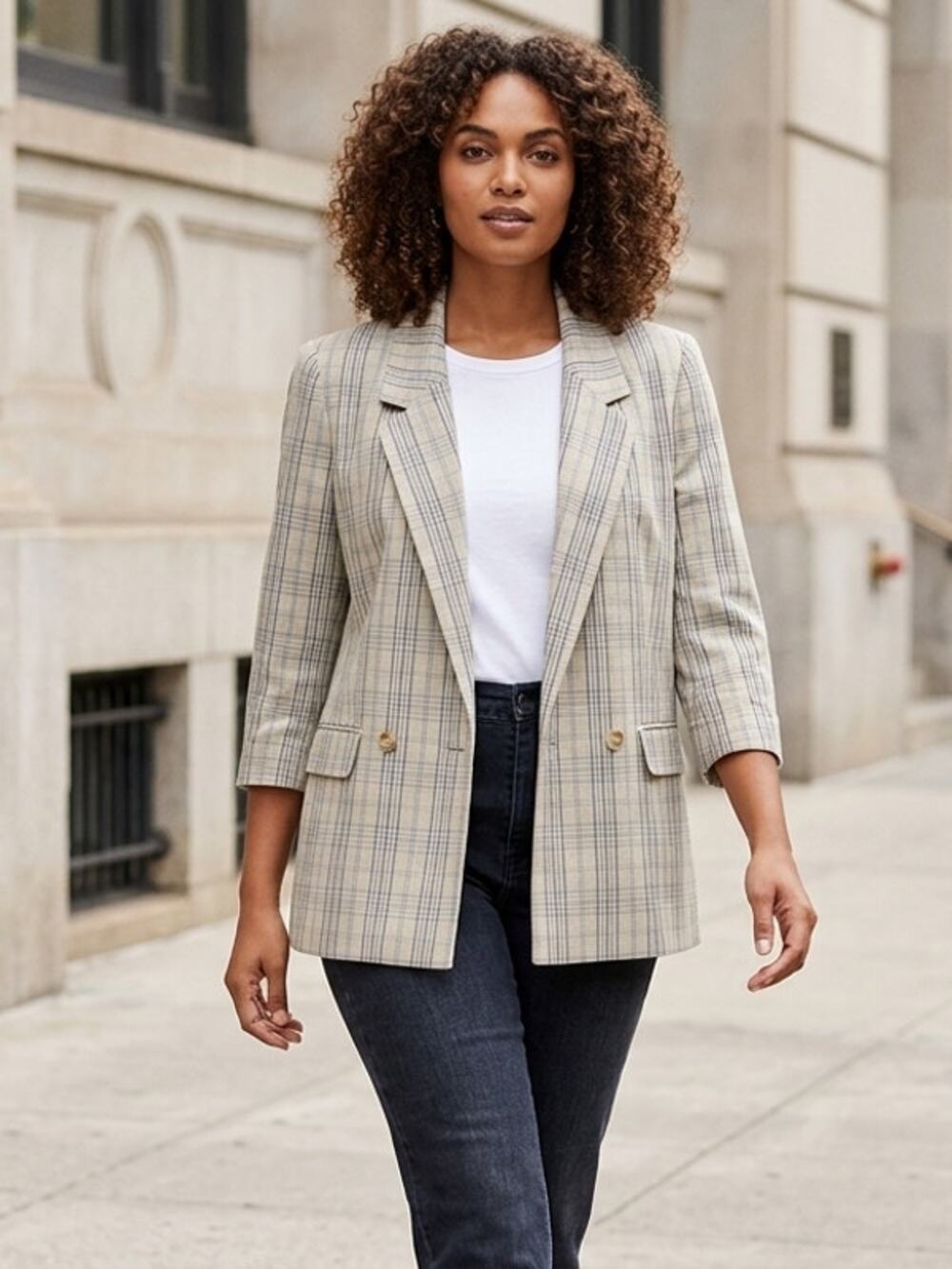 AnnTaylor Made in France Rayon Plaid 3/4 Sleeve Puff Women Size 12